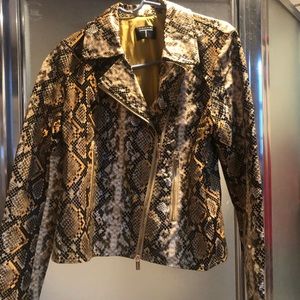 Tahari NWT faux leather snake skin print moto jacket size XS